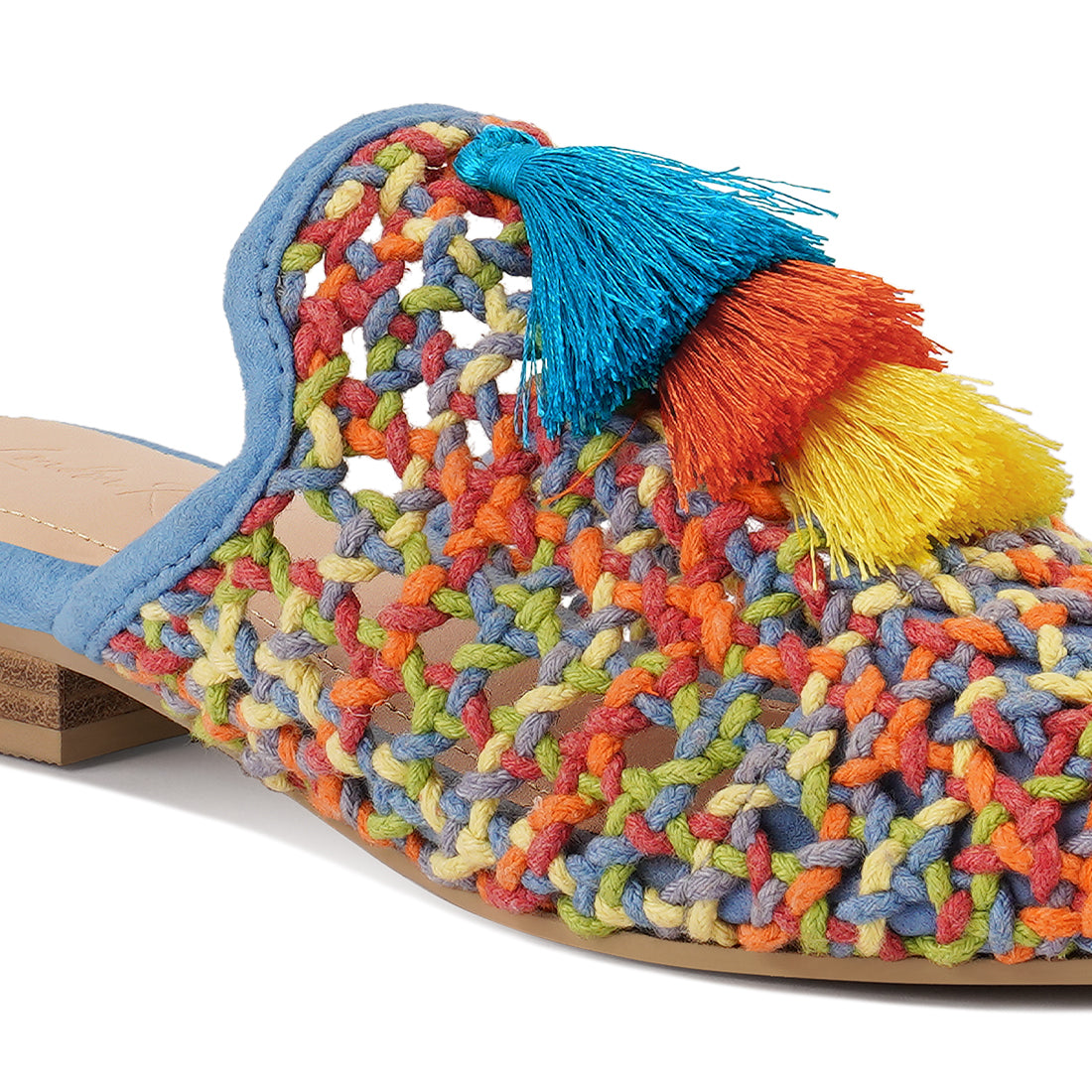 cotton mesh tasseled mules#color_multicolor