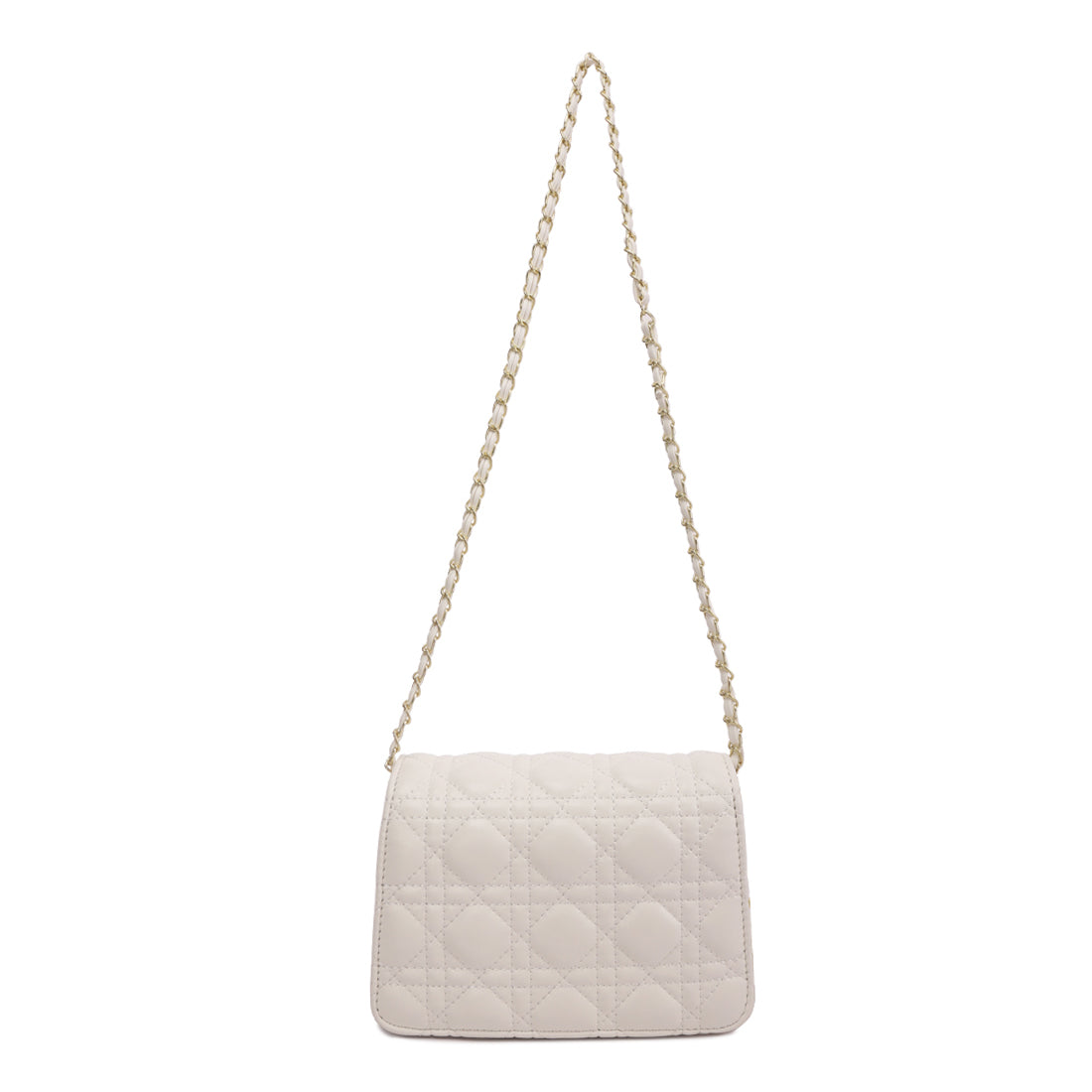 quilted metallic buckle cluch bag#color_white
