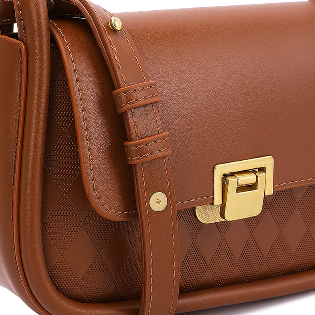 faux leather sling bag#color_brown