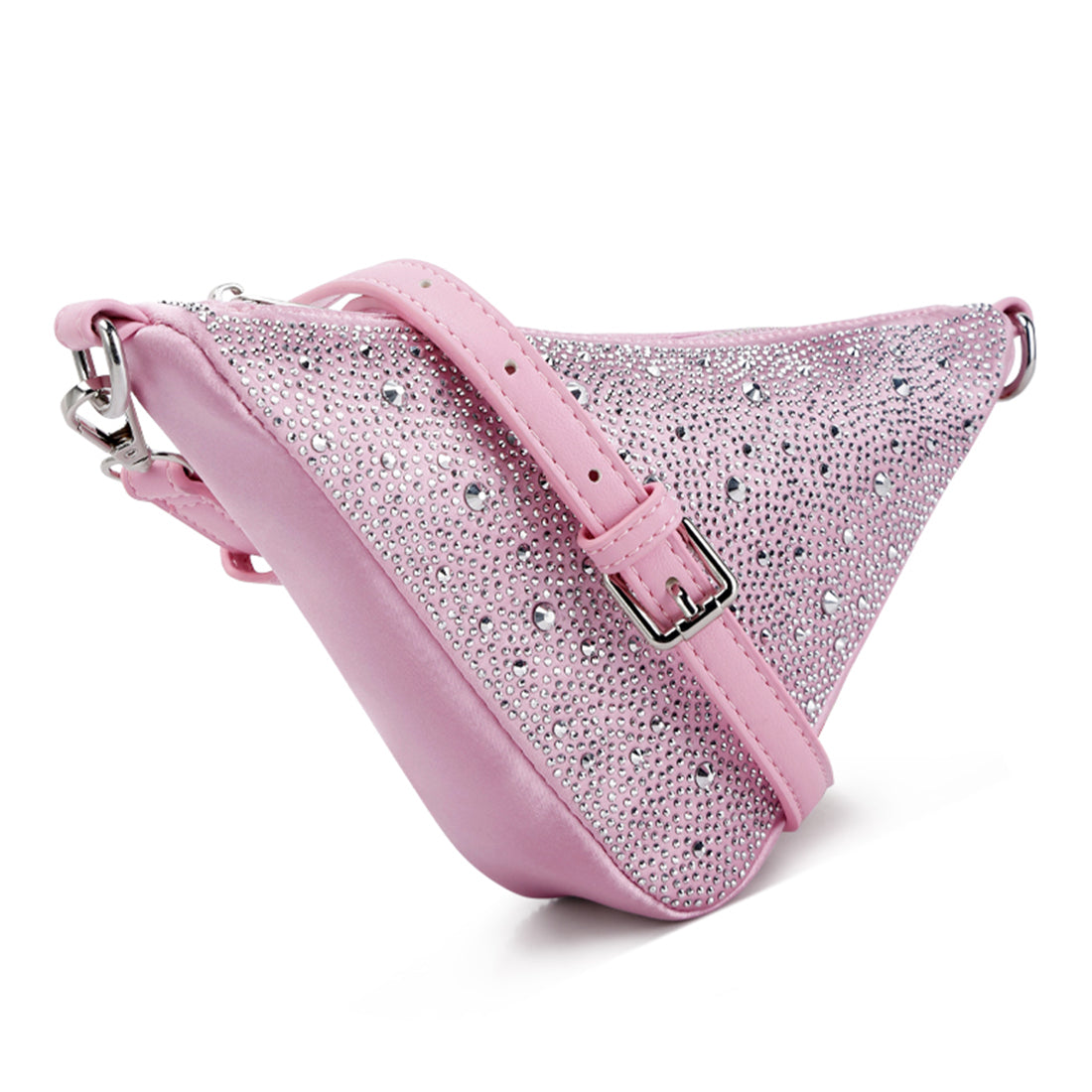 Rhinestone Embellished Triangle Bag In Pink