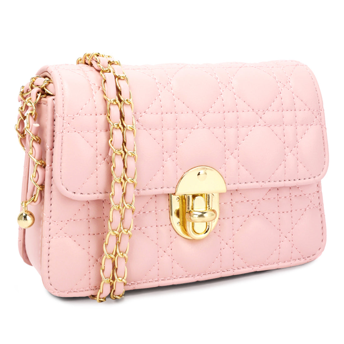quilted metallic buckle cluch bag#color_pink