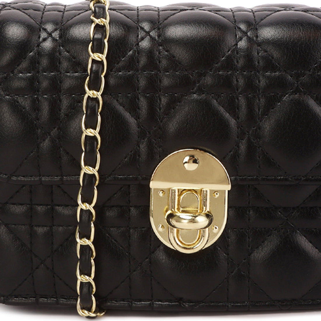 quilted metallic buckle cluch bag#color_black