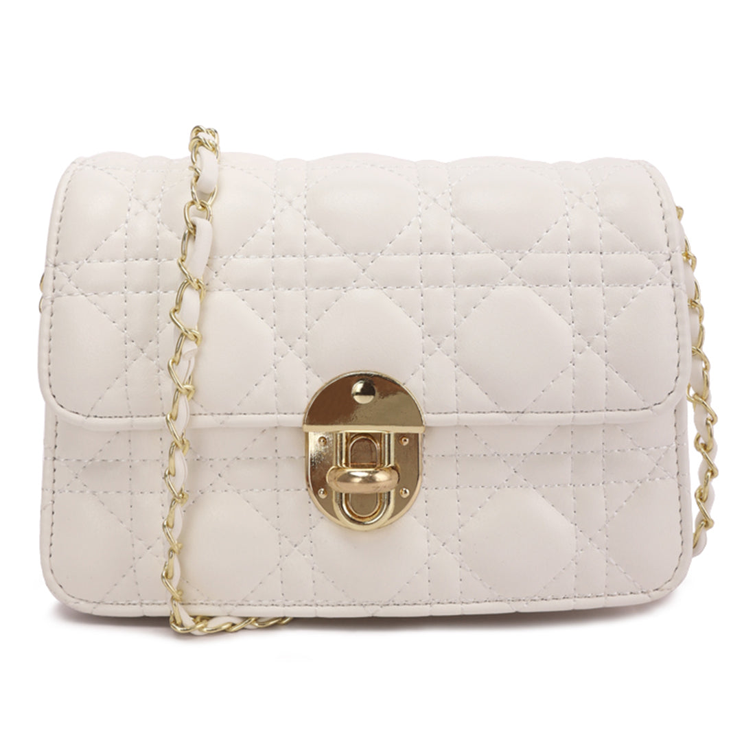 quilted metallic buckle cluch bag#color_white