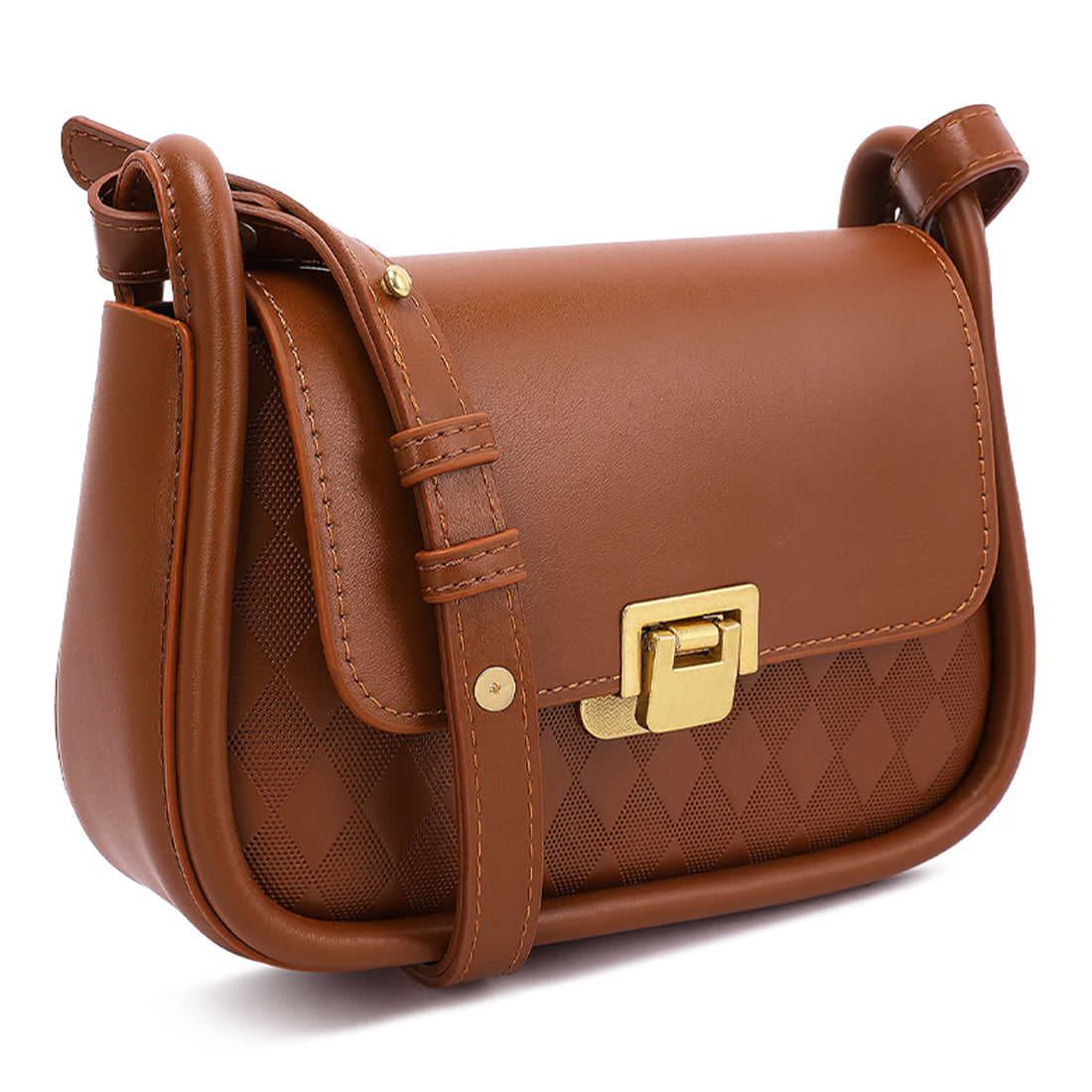 faux leather sling bag#color_brown