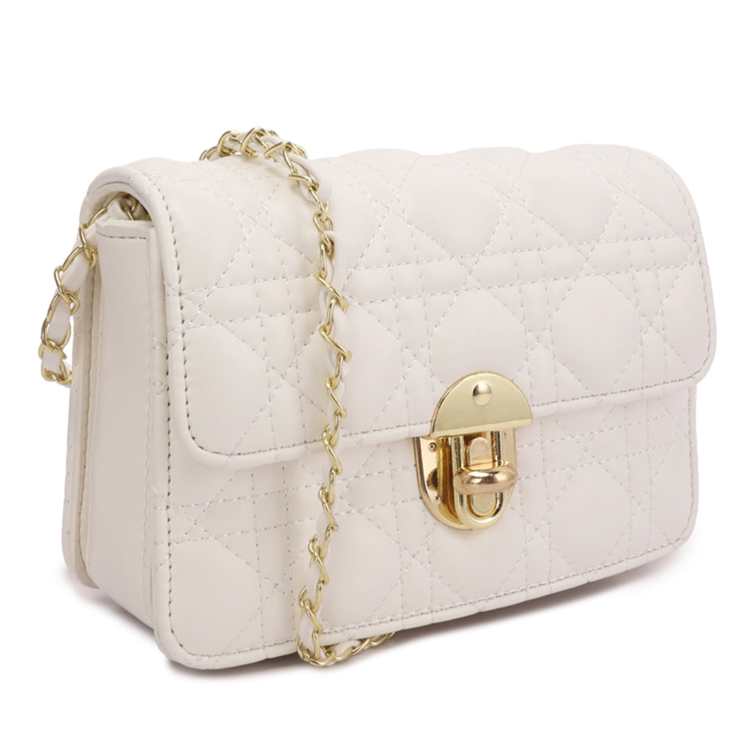 quilted metallic buckle cluch bag#color_white