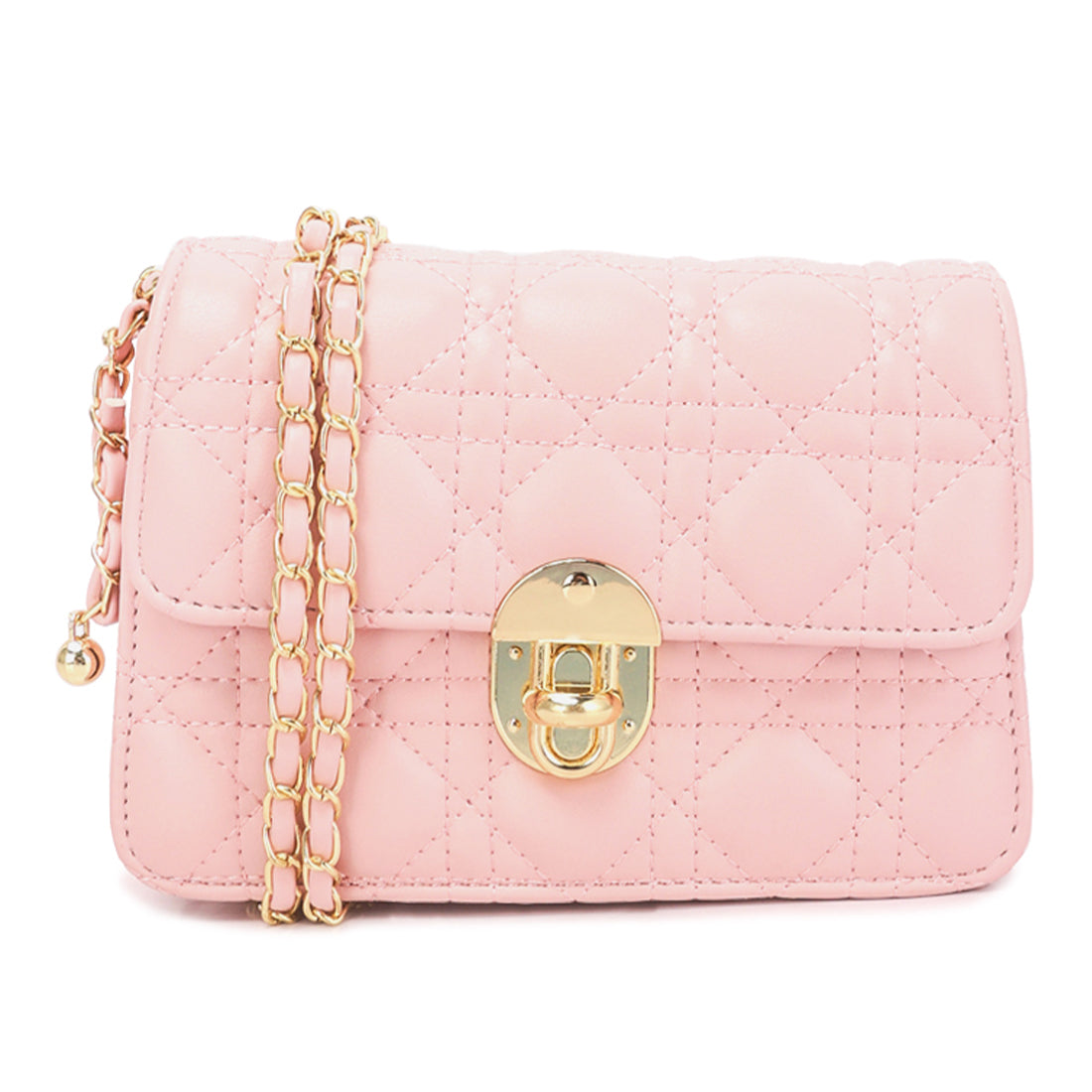 quilted metallic buckle cluch bag#color_pink