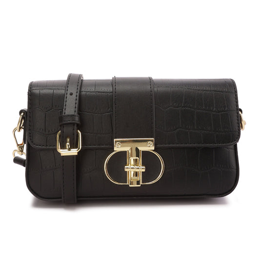 metallic buckle baguette handbag#color_black