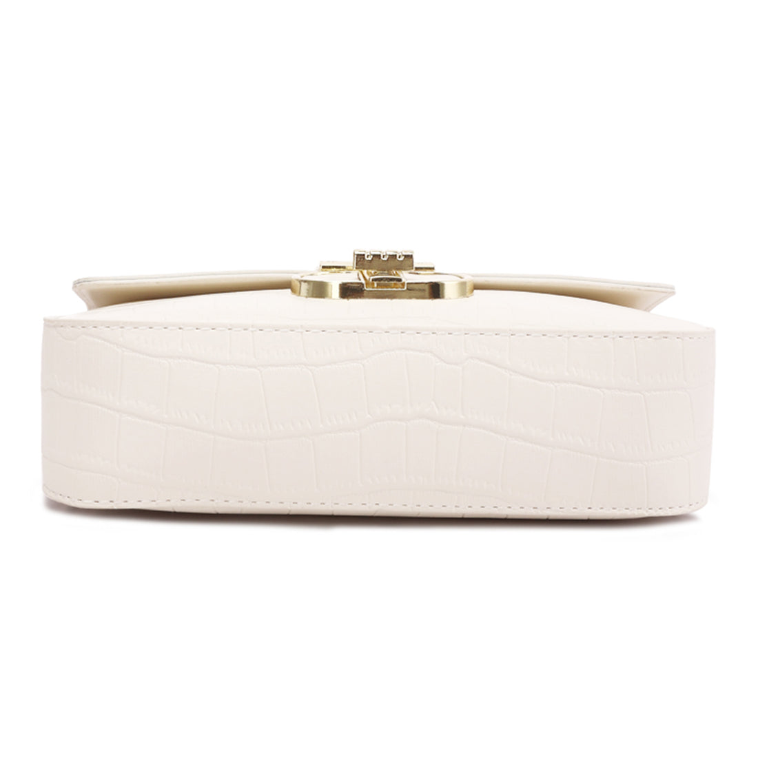 metallic buckle baguette handbag#color_white