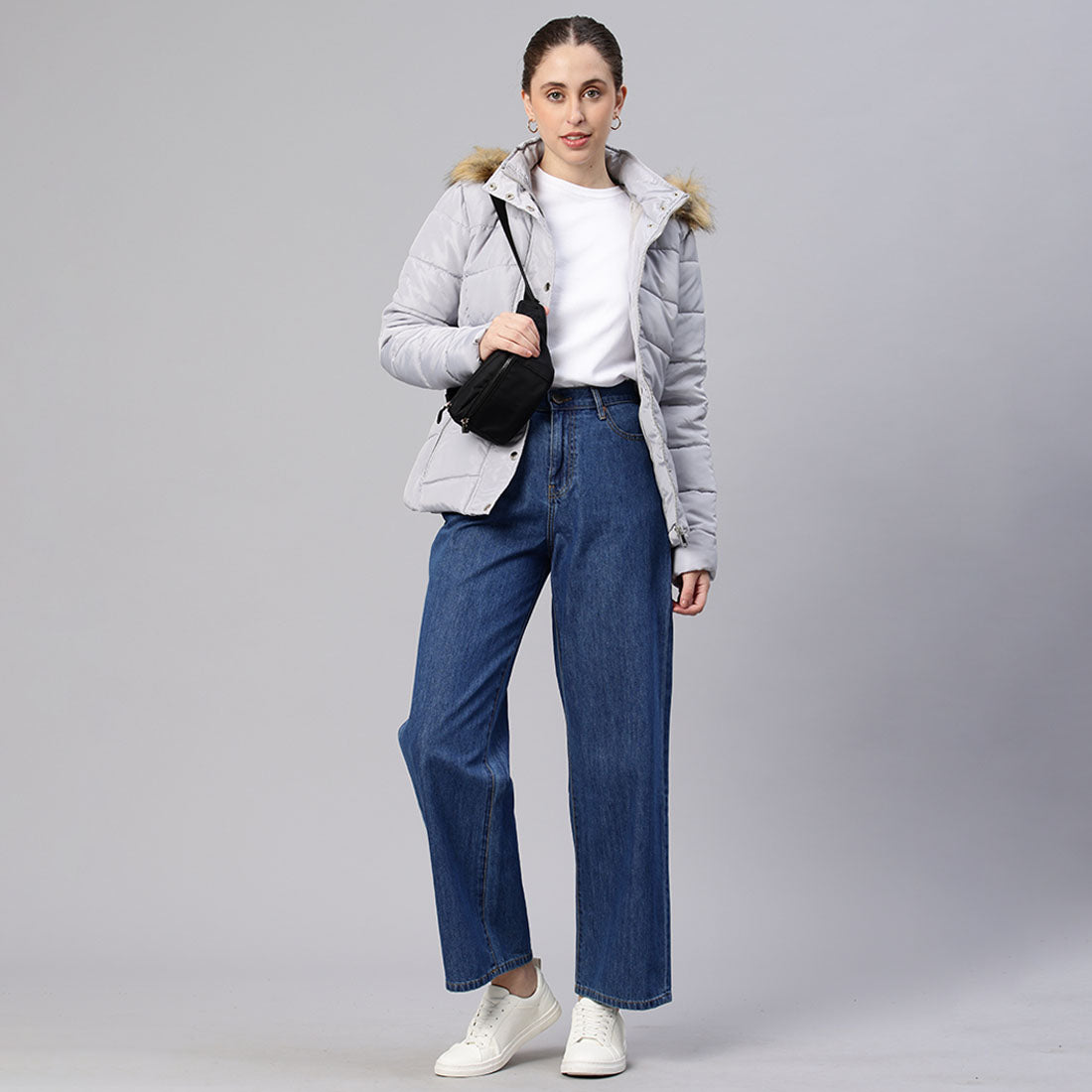 long sleeves puffer hoodie#color_grey