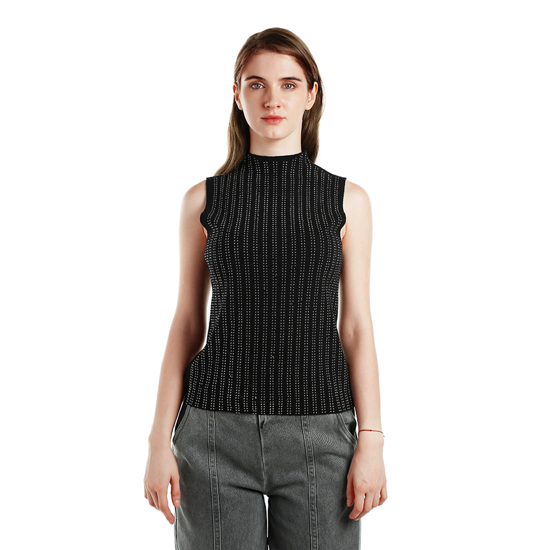 Sleeveless Sequin High Neck Top