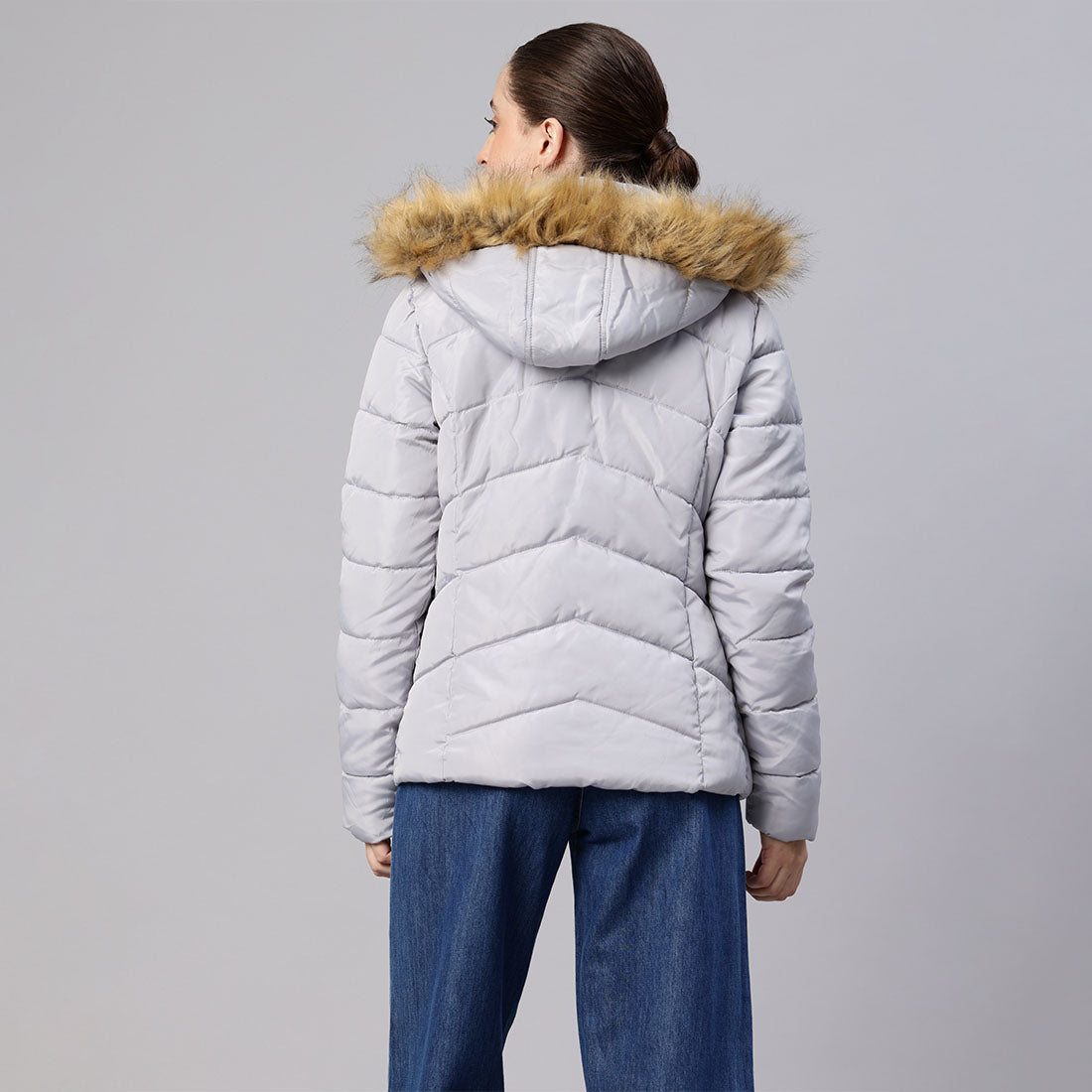 long sleeves puffer hoodie#color_grey