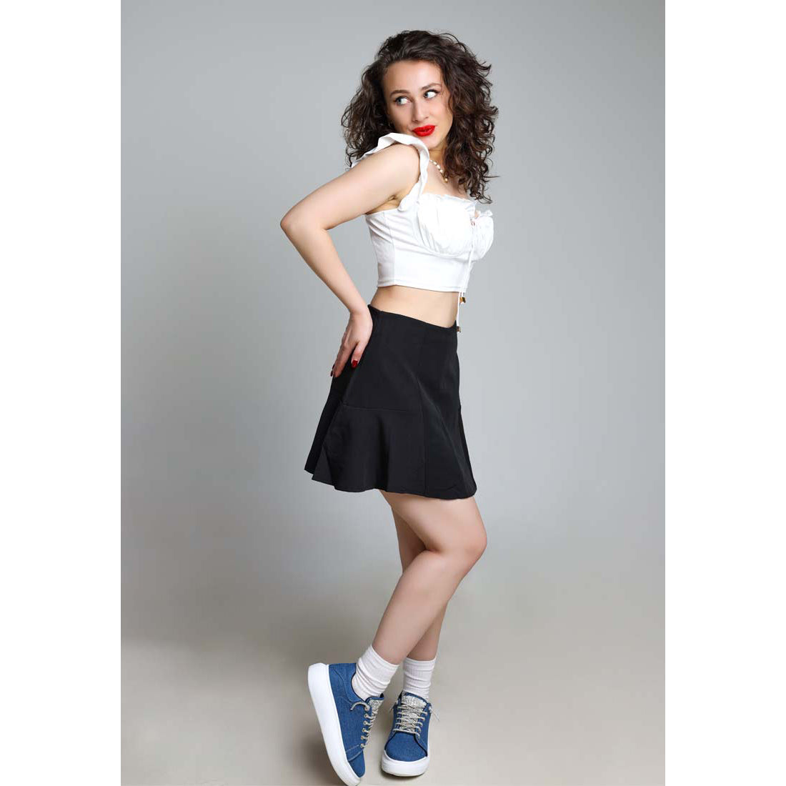 rhinestone embellished denim sneakers