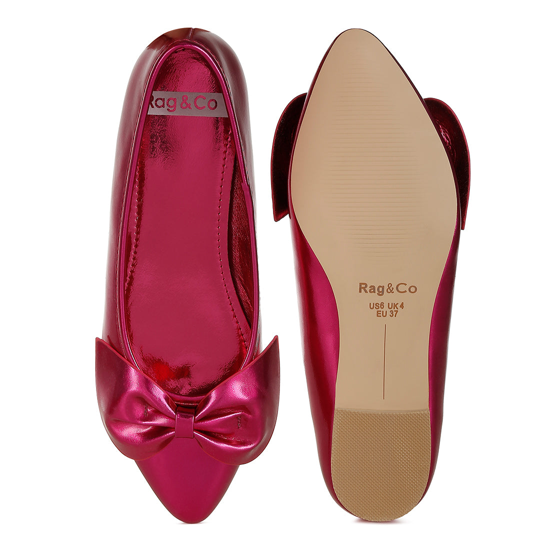 metallic pleather bow ballerinas
#color_fuchsia
