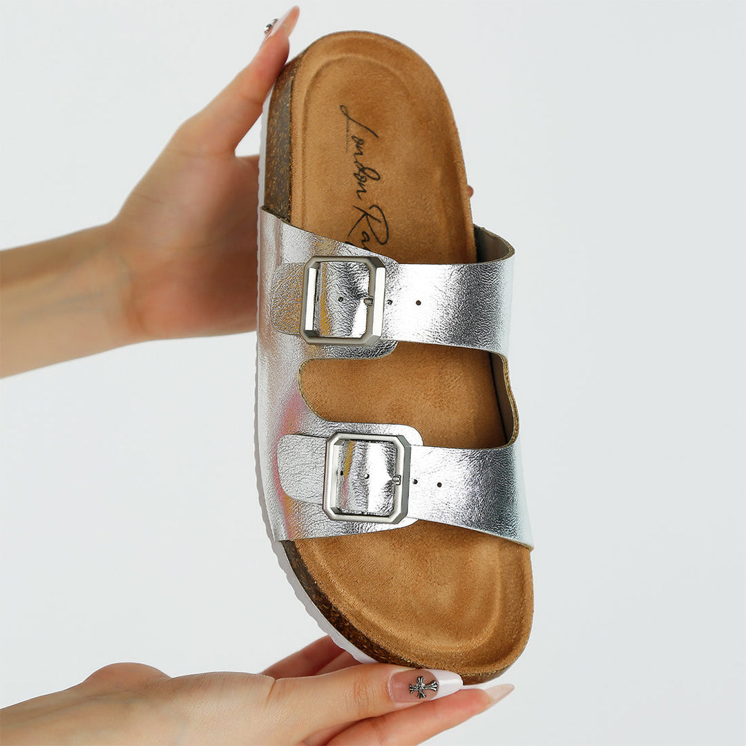 dual strap buckle flats#color_silver