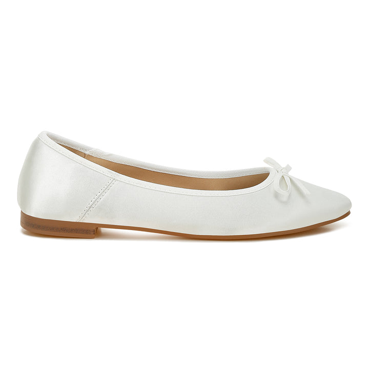 satin bow embellished ballerinas#color_white