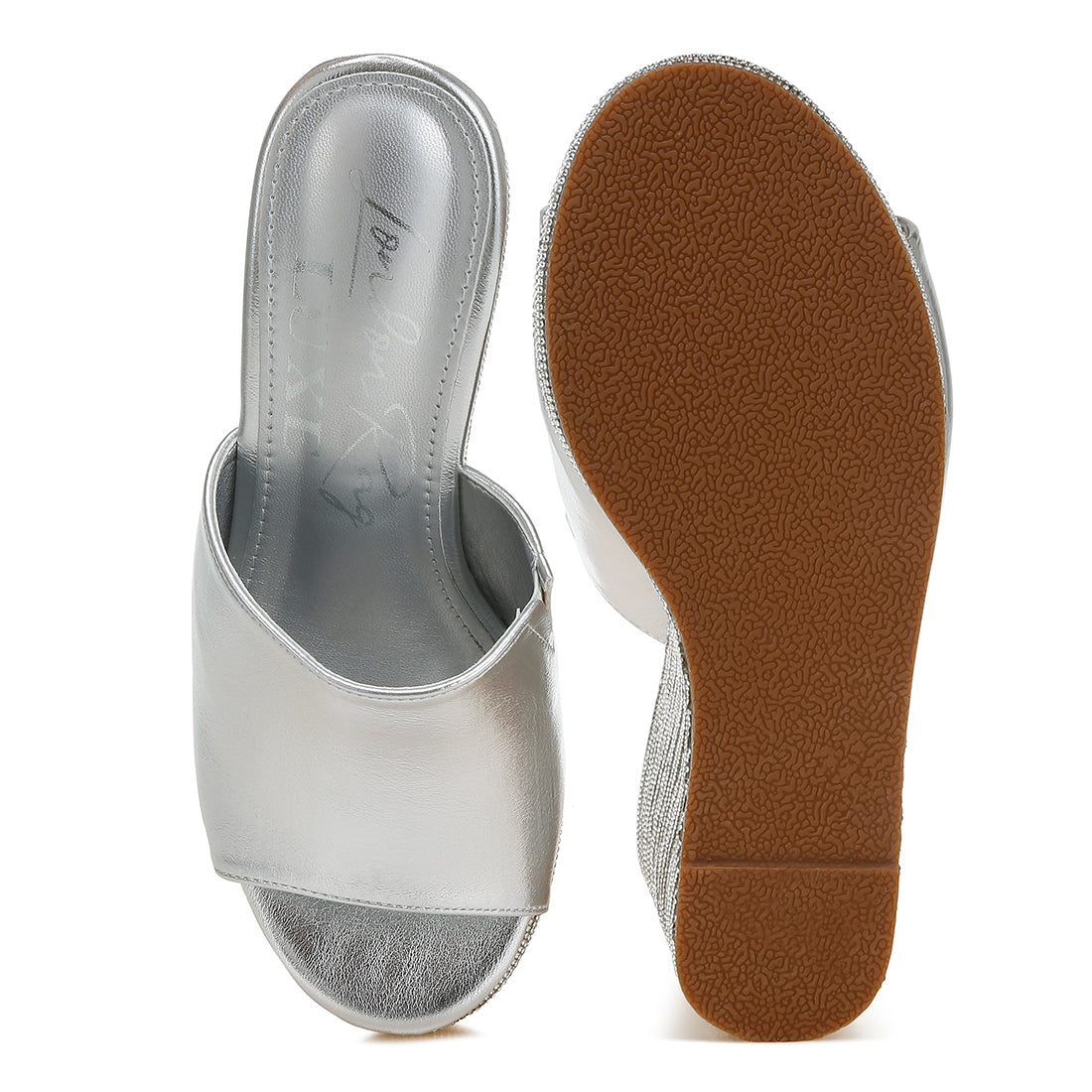 wedge heel peep toe sandals#color_silver