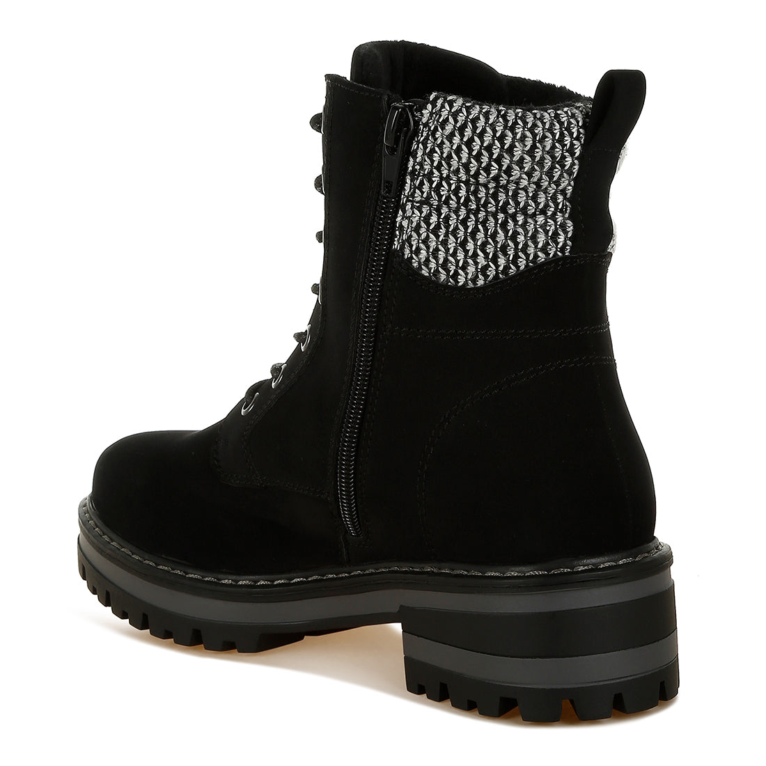 women knitted collar zip-up hiker boots#color_black