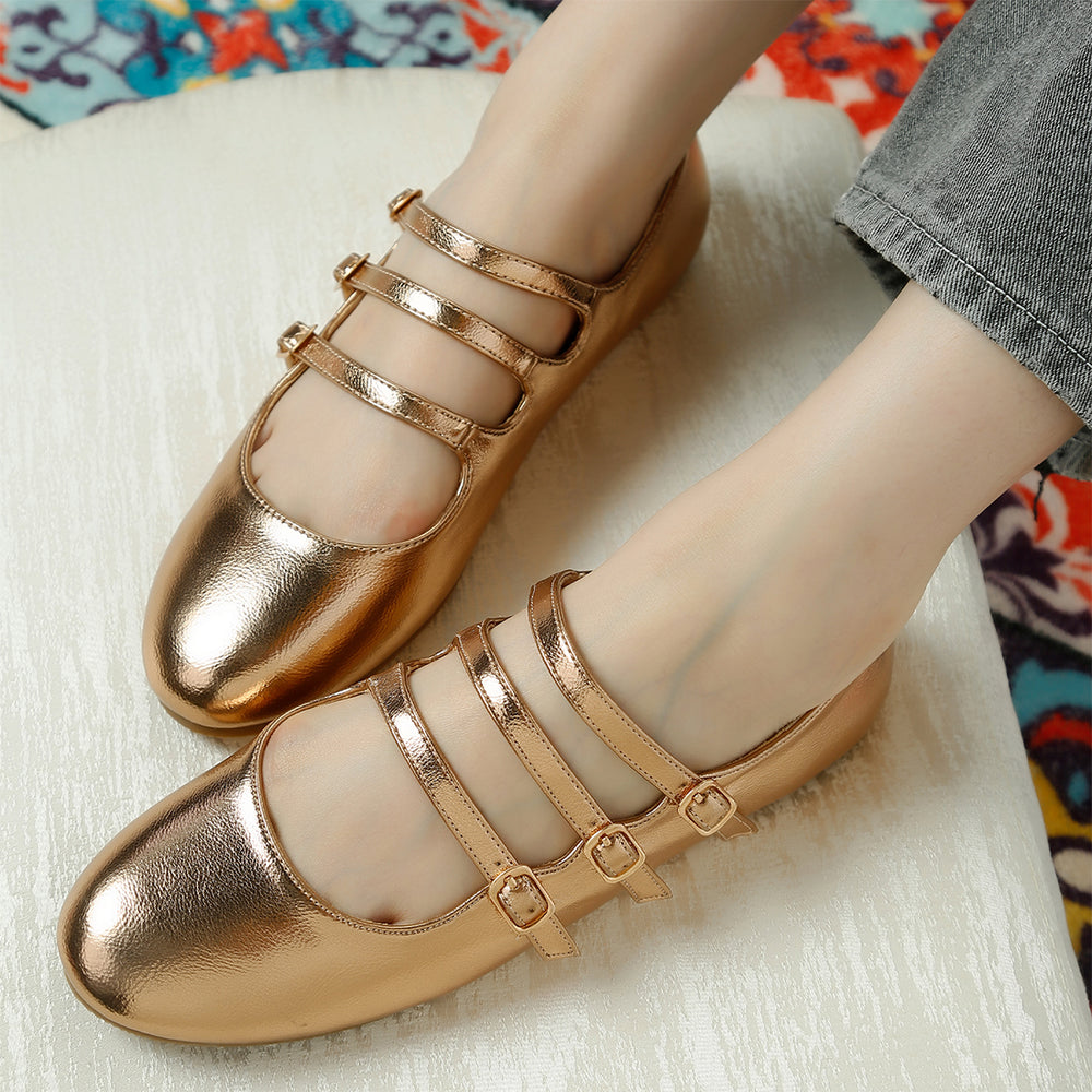 triple strap mary jane sandals
#color_rose-gold