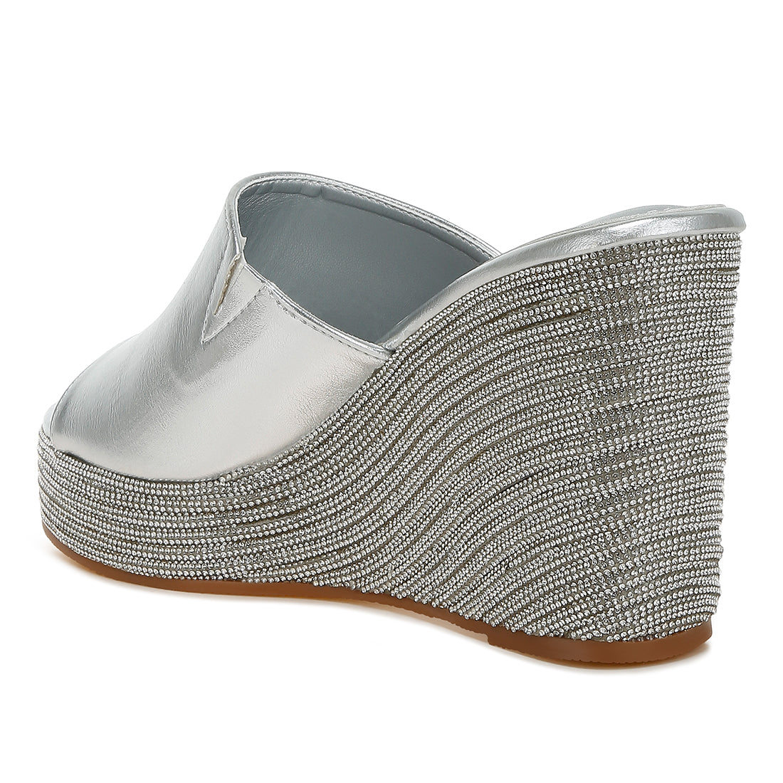 wedge heel peep toe sandals#color_silver