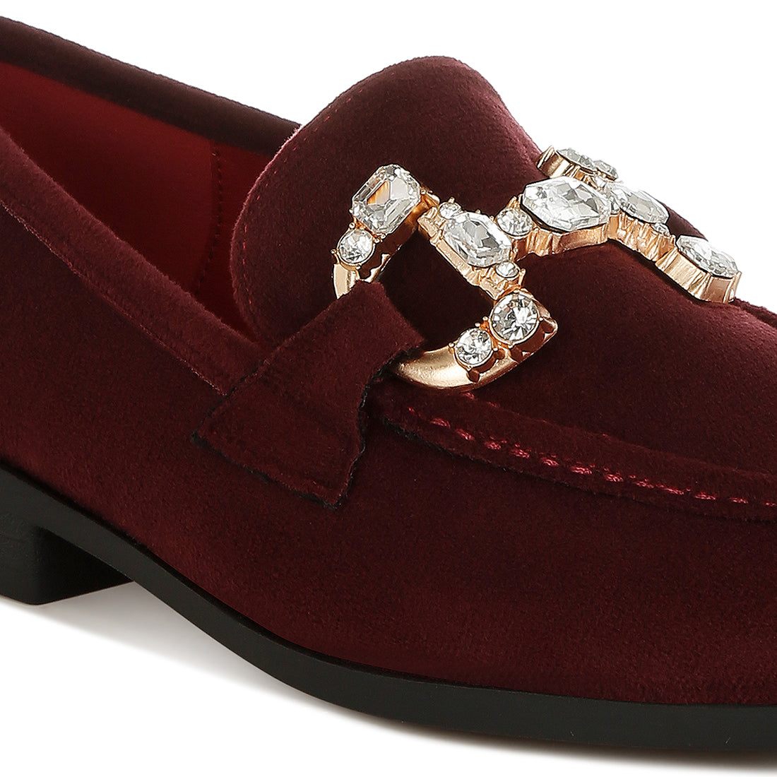 diamante embellished horsebit loafers#color_burgundy