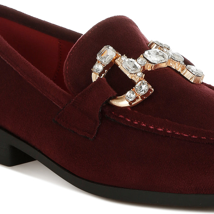 diamante embellished horsebit loafers#color_burgundy