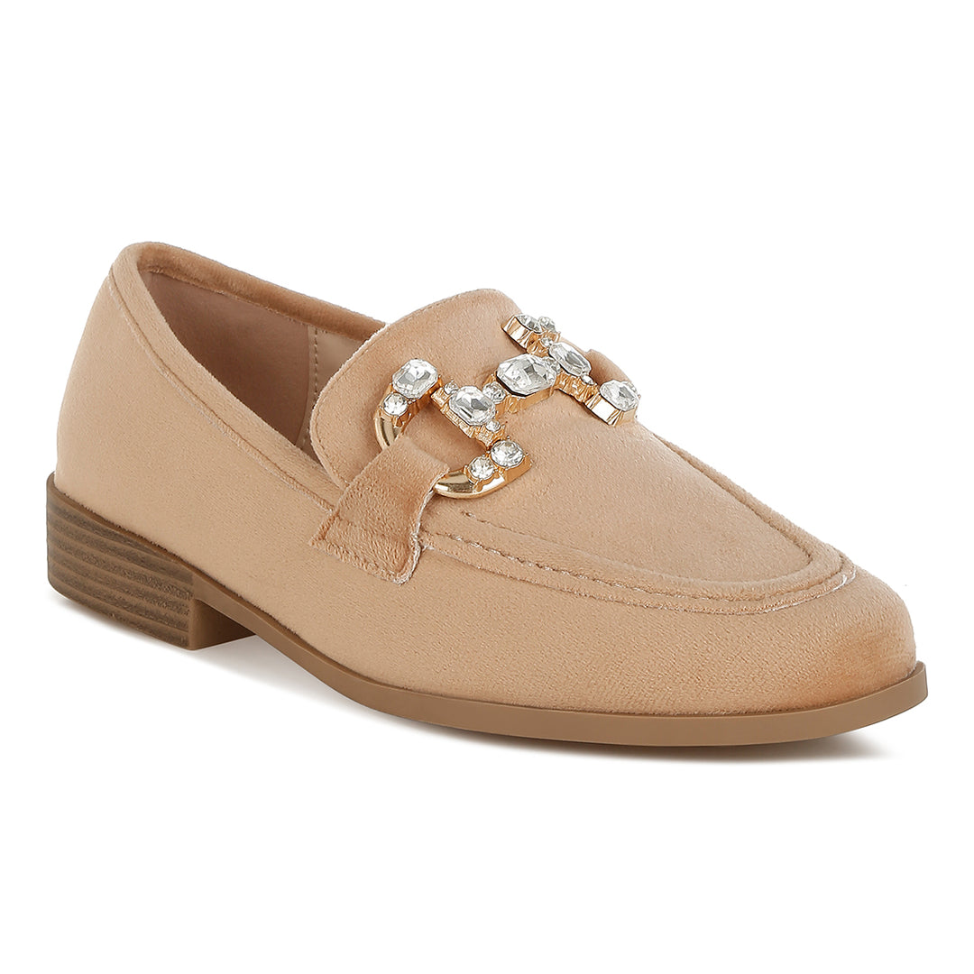 diamante embellished horsebit loafers#color_beige