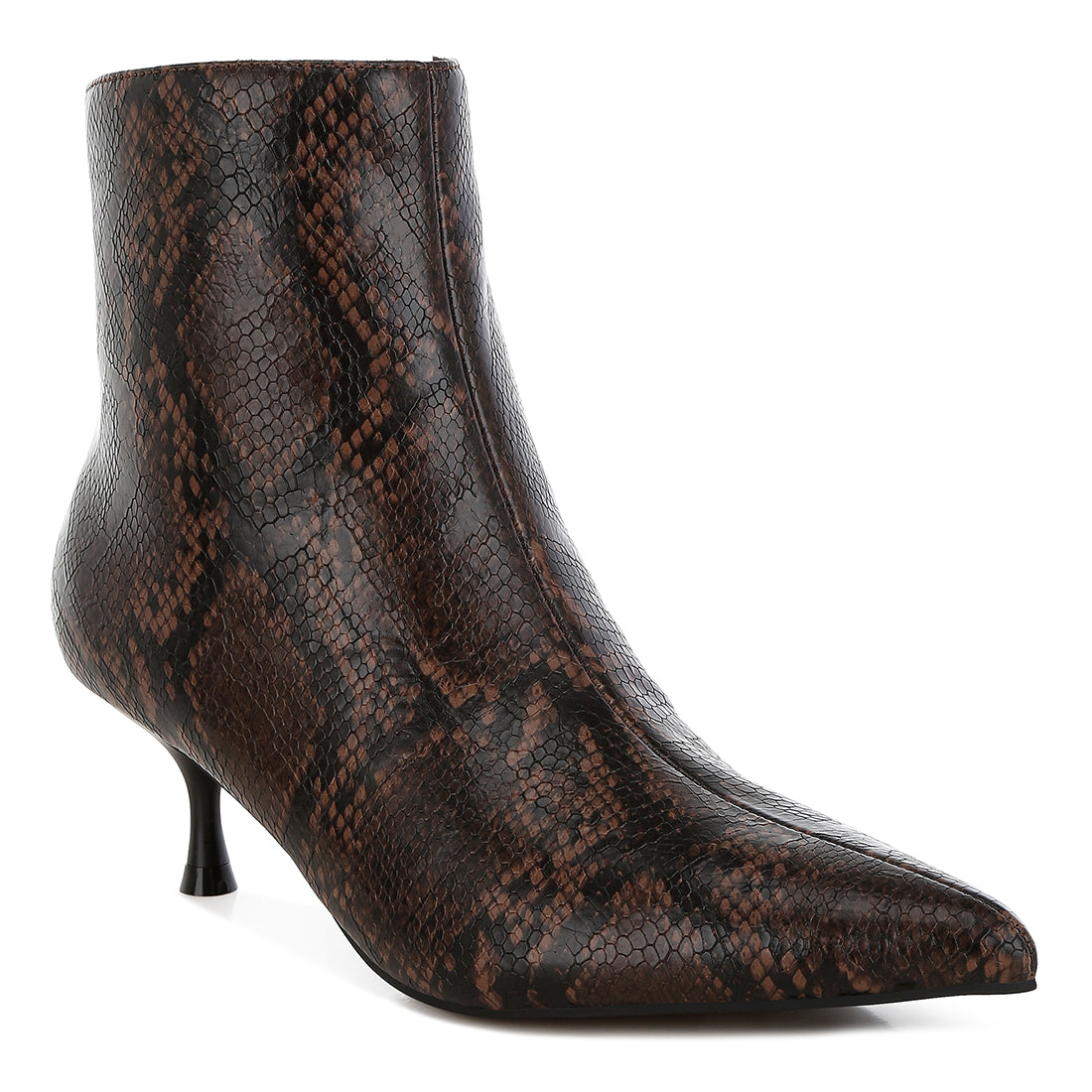 women faux leather kitten heel boots#color_chocolate