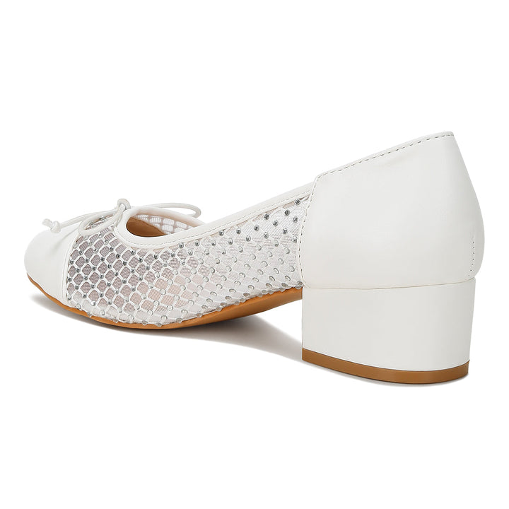 mesh ballerina pumps#color_white