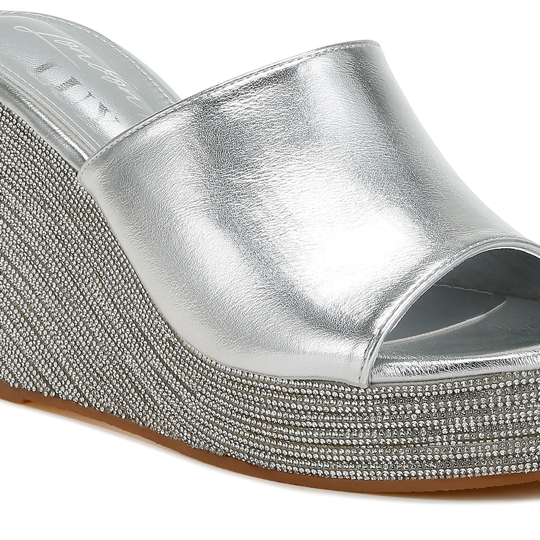 wedge heel peep toe sandals#color_silver