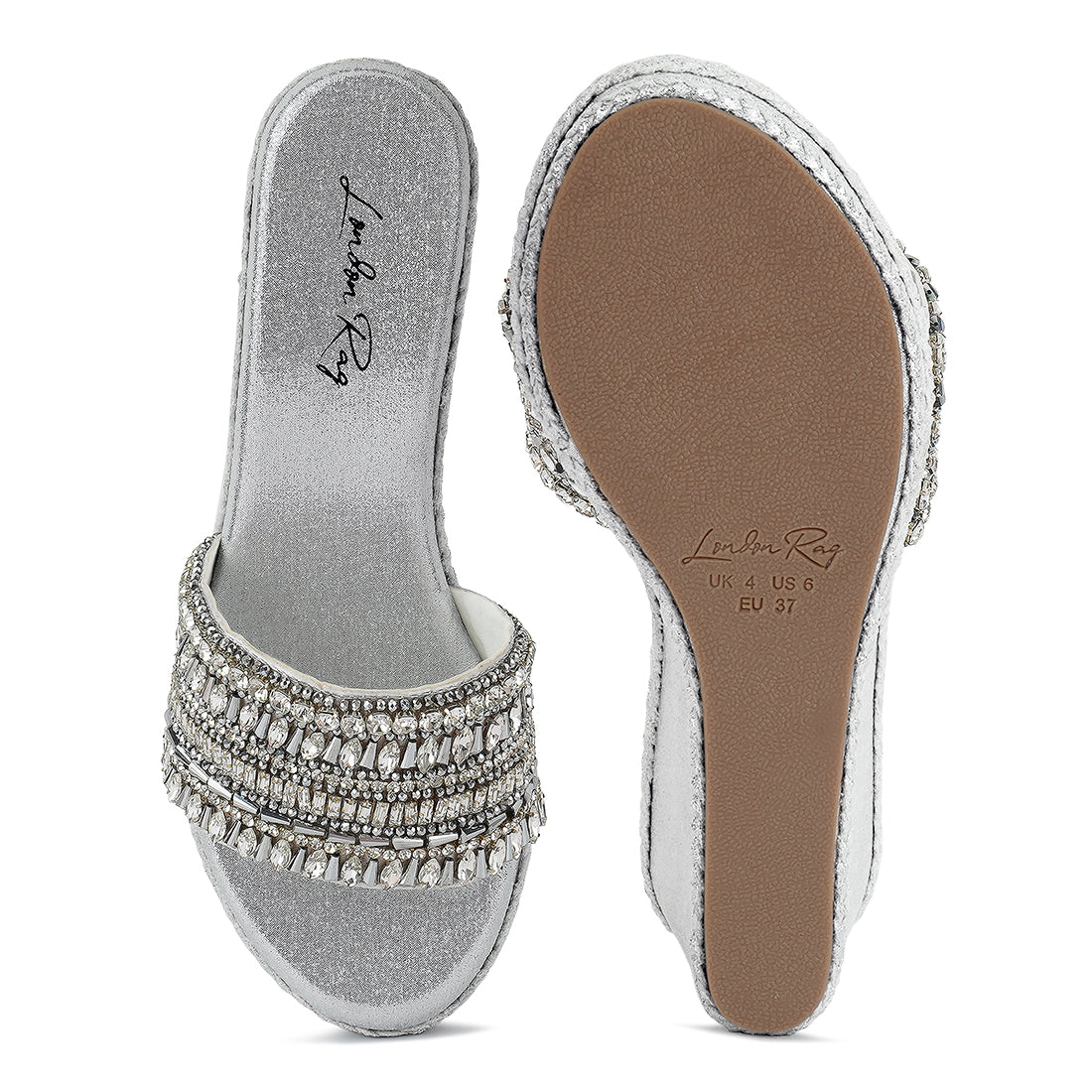 diamante embellished wedge sandals#color_silver