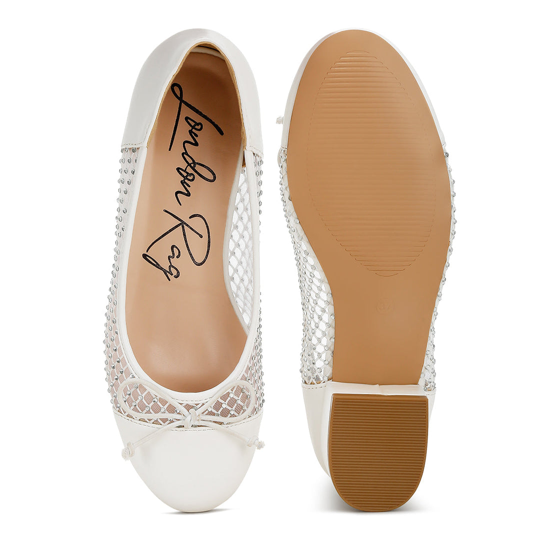 mesh ballerina pumps#color_white