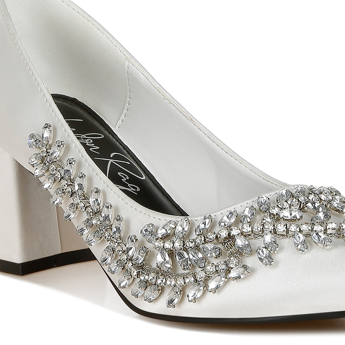 satin diamante embellished pumps#color_white