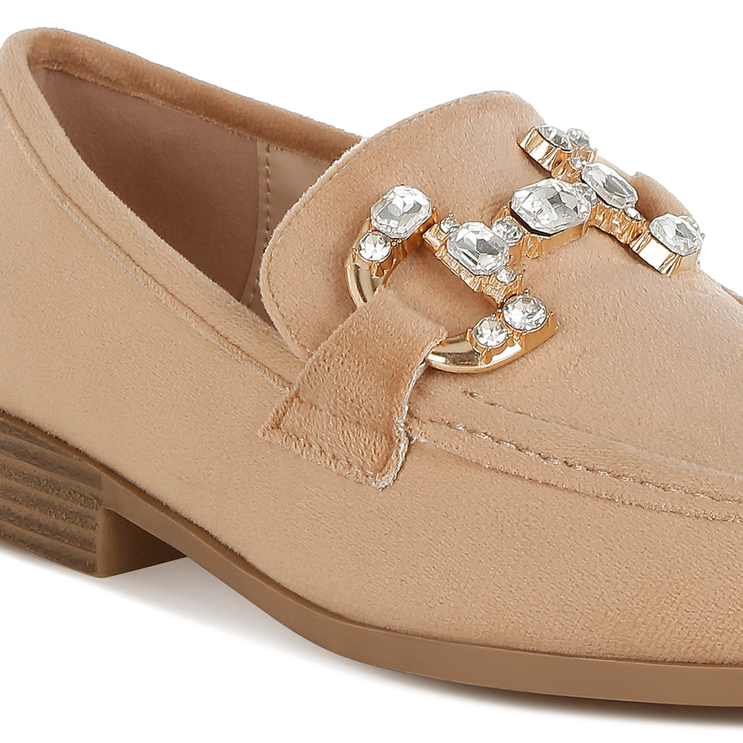 diamante embellished horsebit loafers#color_beige