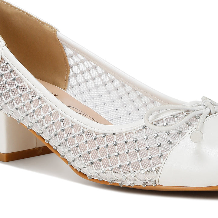 mesh ballerina pumps#color_white