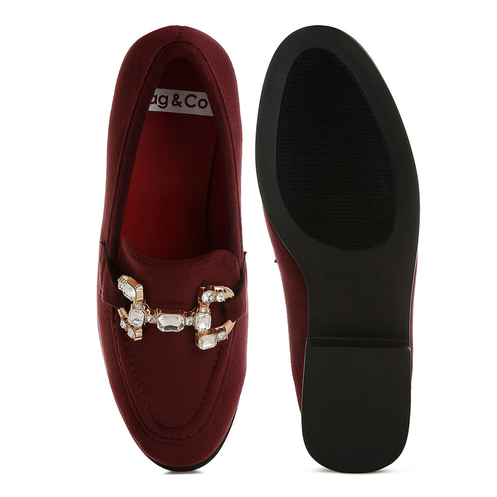 diamante embellished horsebit loafers#color_burgundy