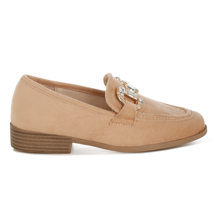 diamante embellished horsebit loafers#color_beige