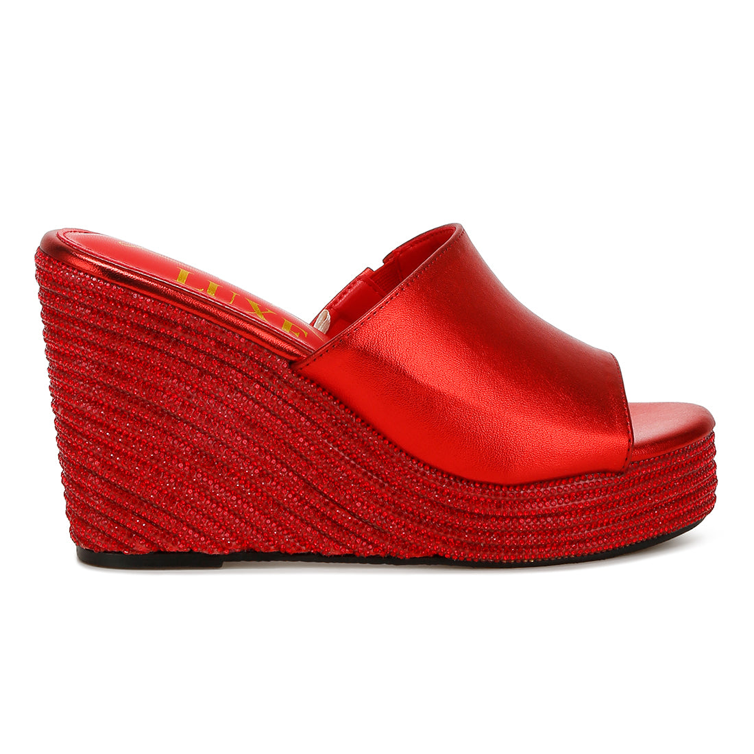 wedge heel peep toe sandals#color_red