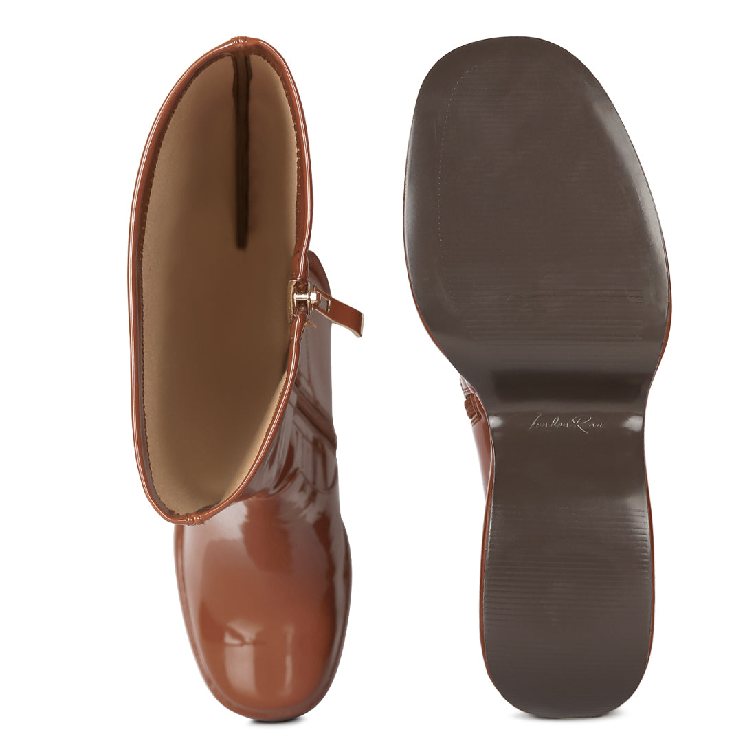 Dirty Dance Patent High Platform Calf Boots#color_tan