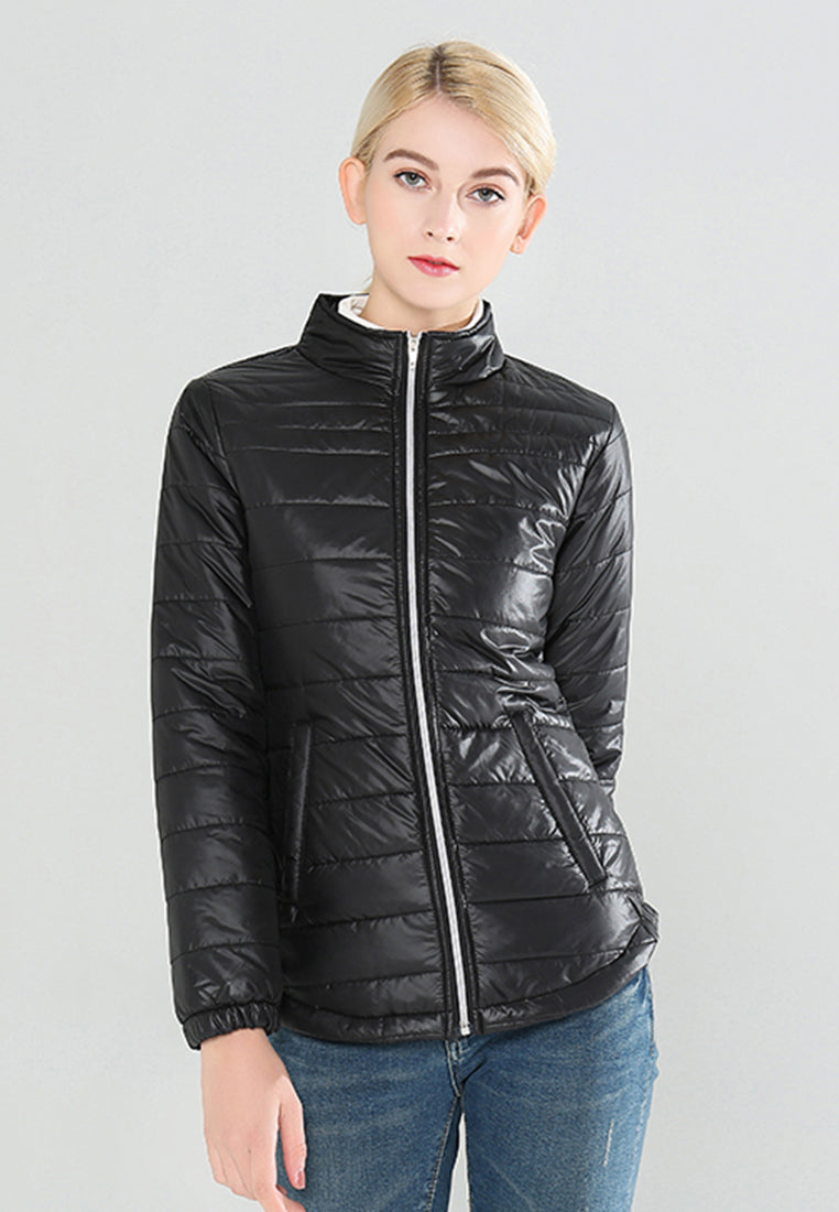 Black Puffer Jacket with Zipper Closure
