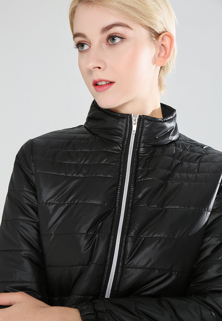 Black Puffer Jacket with Zipper Closure