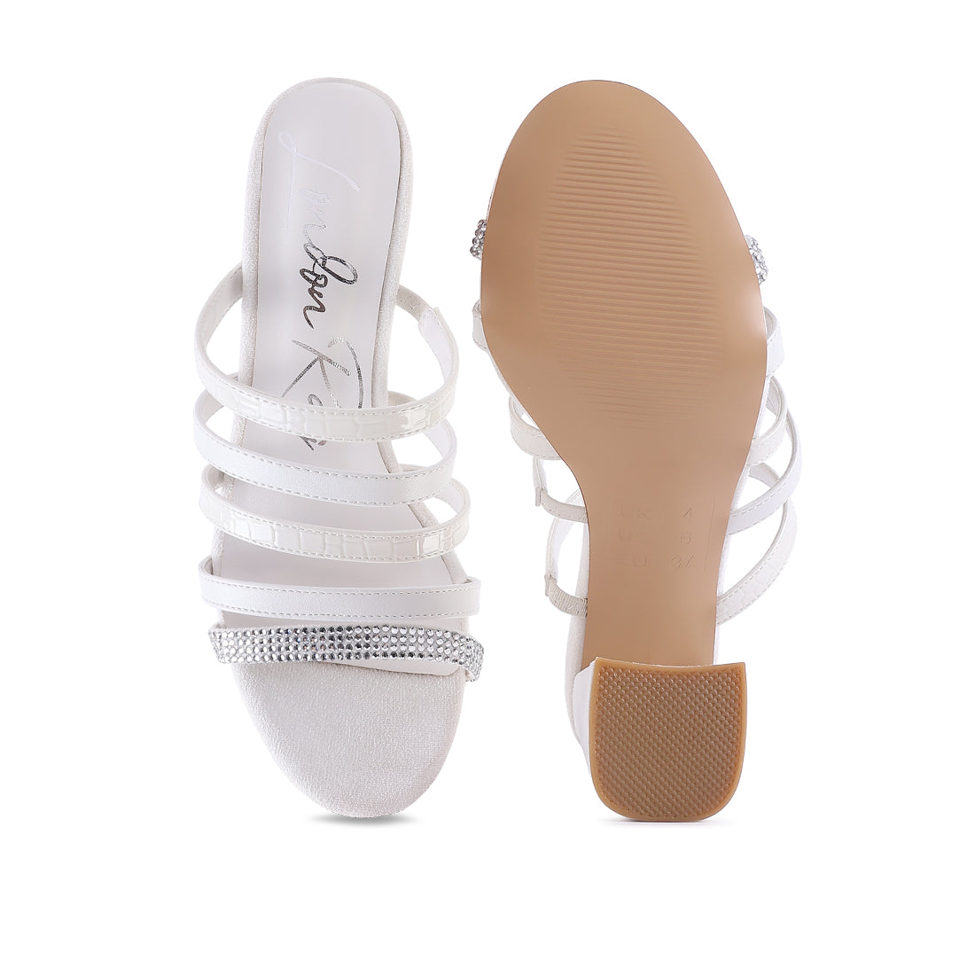 White Multi Strap Diamante Detail Sandals