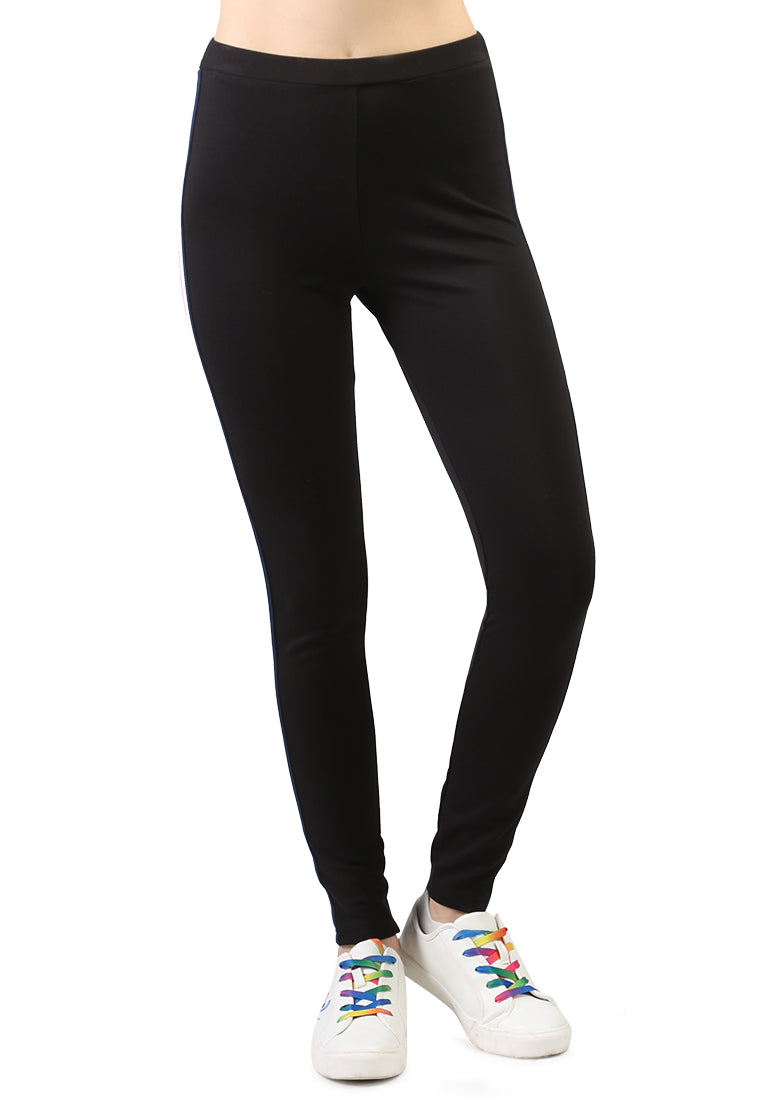 Black Striped Tape Side Leggings