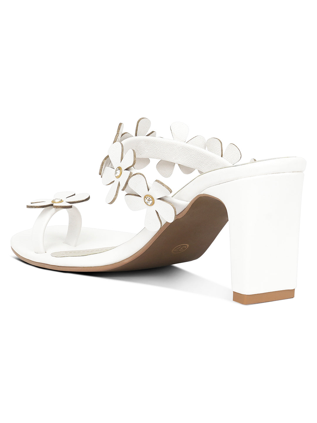 women floral applique slip-on block heels#color_white