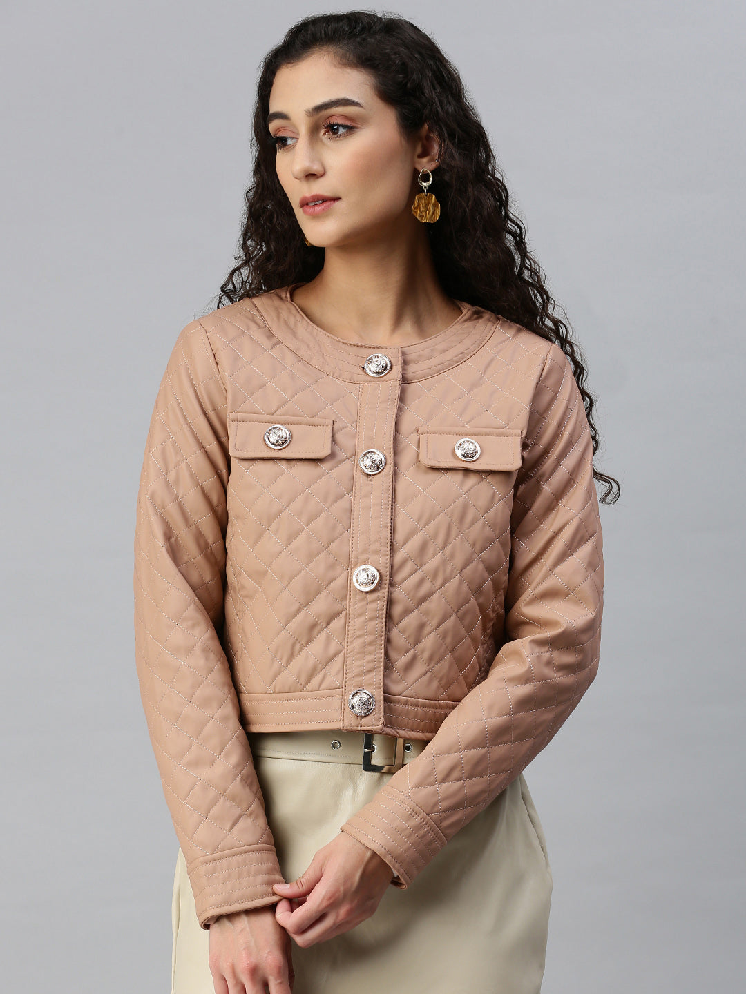 quilted jacket#color_taupe