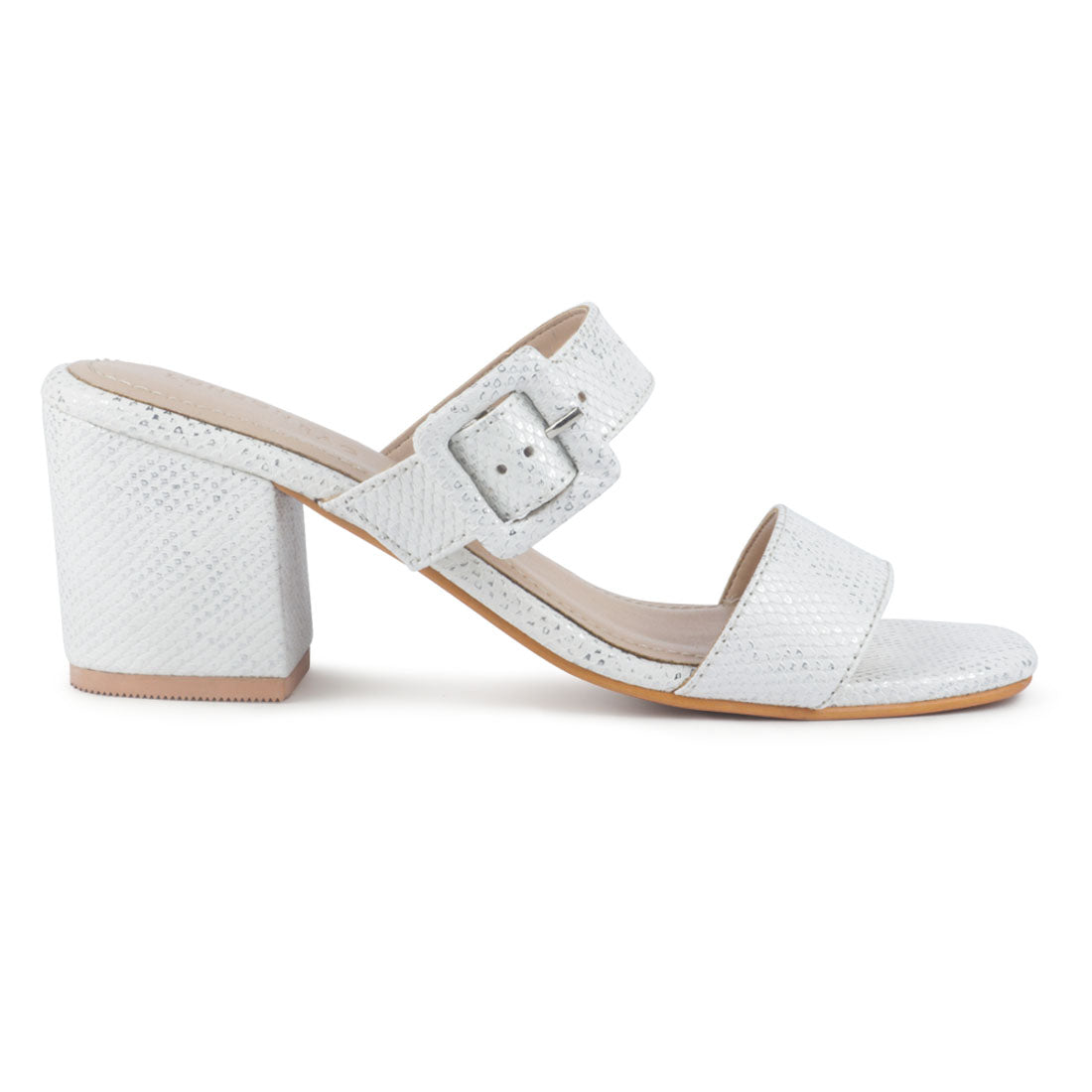 White Silver Block Heel Sandal
