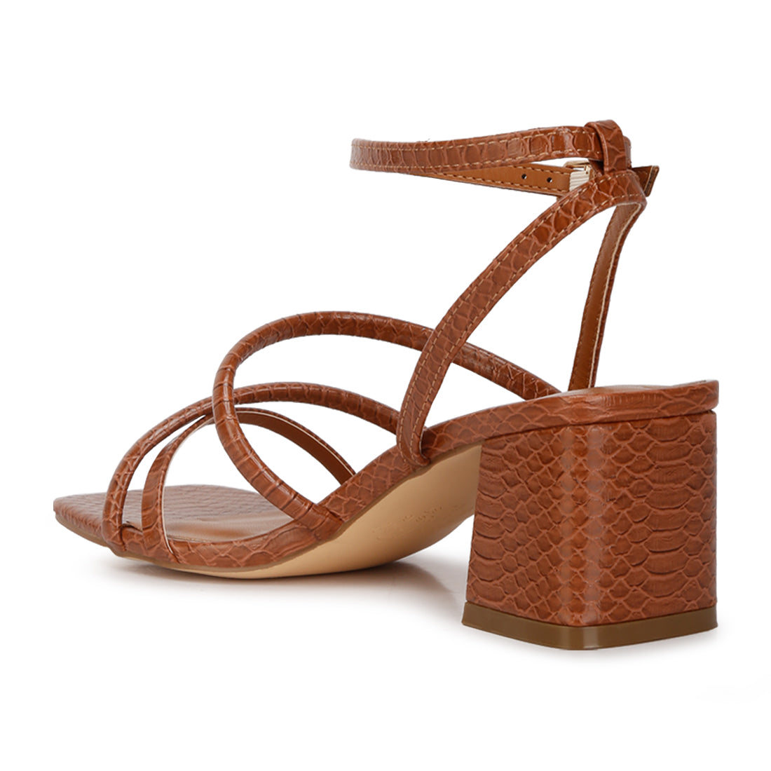 Tan Croc Mid Block Heel Casual Sandals