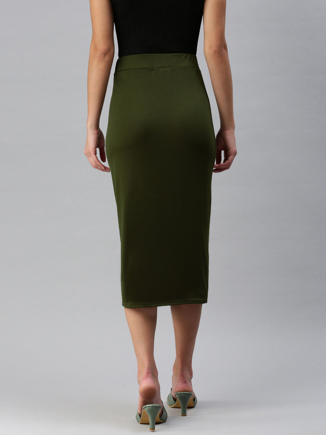 knitted long tube skirt#color_olive