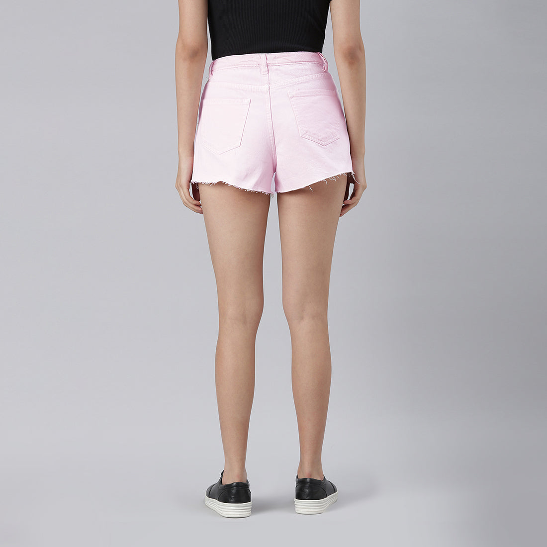Pink Jeans High Waist Raw Hem Shorts