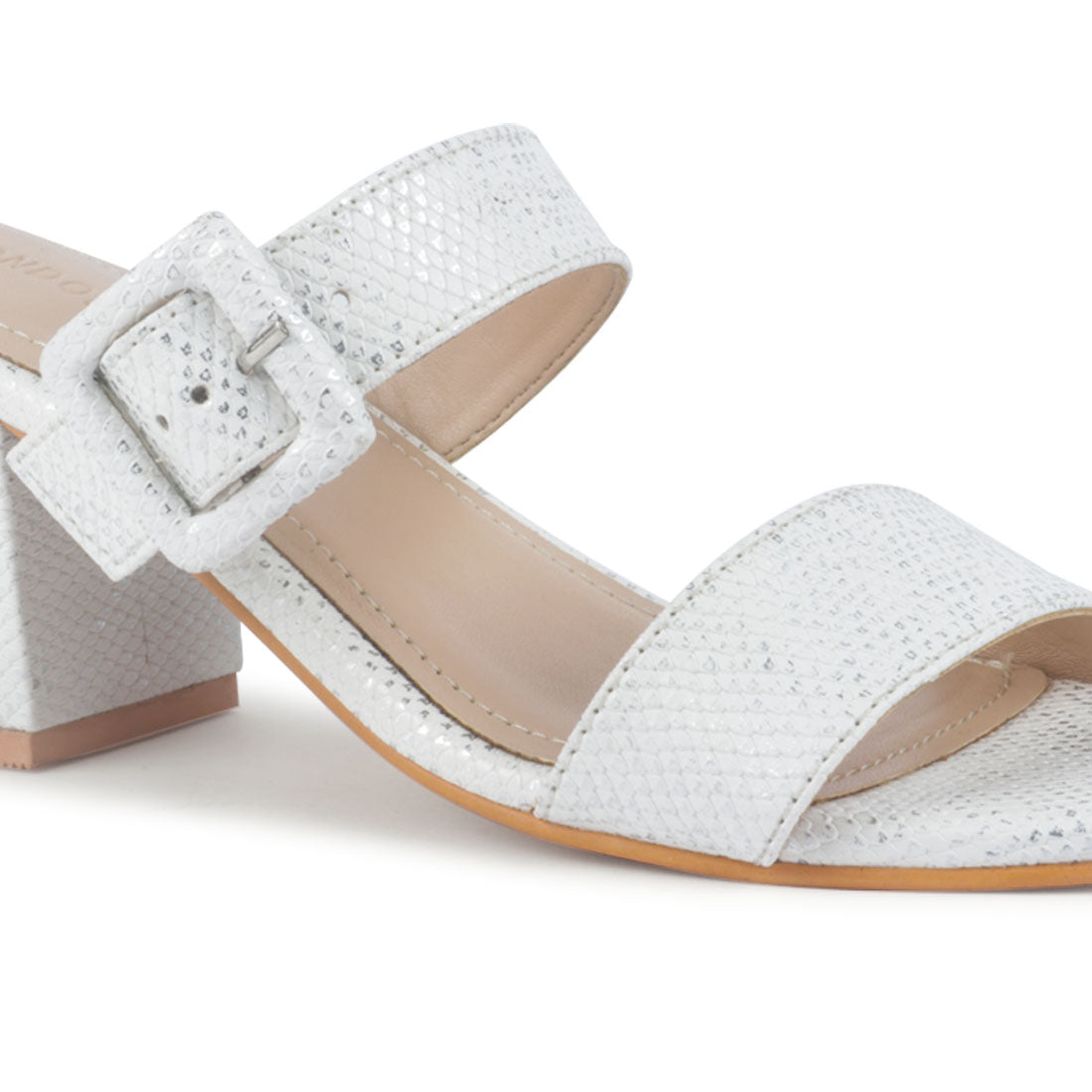 White Silver Block Heel Sandal