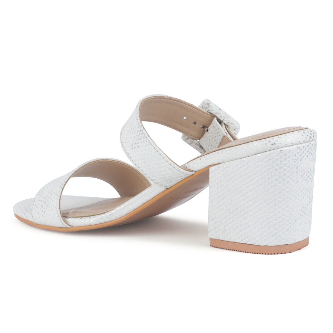White Silver Block Heel Sandal